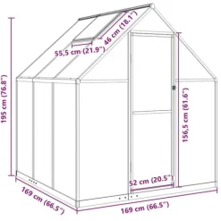 Drivhus med fundamentramme i aluminium - Vejrbestandigt | Størrelse: 169x169x195 cm | Farve: Grøn