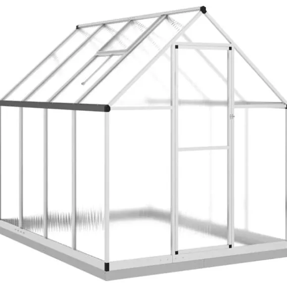 Drivhus med fundamentramme - Aluminium sølvfarvet | Størrelse: 224x169x202 cm