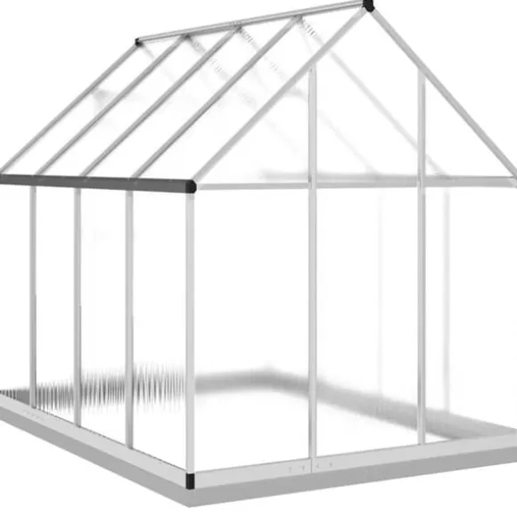 Drivhus med fundamentramme - Aluminium sølvfarvet | Størrelse: 224x169x202 cm