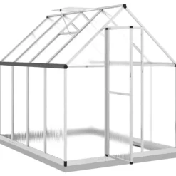 Drivhus med fundamentramme - Aluminium sølvfarvet | Størrelse: 224x169x202 cm