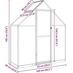Drivhus med fundamentramme - Aluminium | Størrelse: 169x58x195 cm | Farve: Grøn