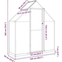 Drivhus med fundamentramme - Vejrbestandig aluminium | Størrelse: 169x58x202 cm | Farve: Grøn