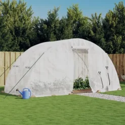 Drivhus med stålstel - Rummeligt 10 m² | Størrelse: 5x2x2,3 m | Farve: Hvid
