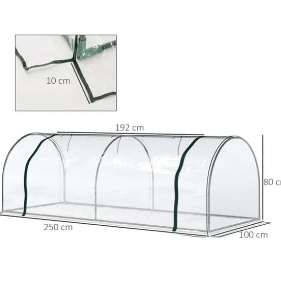 Drivhus 250x100x80 cm, stål/PVC, med dør – drivbænk til planteopdræt