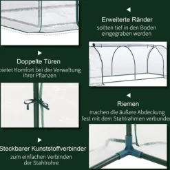 Drivhus 250x100x80 cm, stål/PVC, med dør – drivbænk til planteopdræt