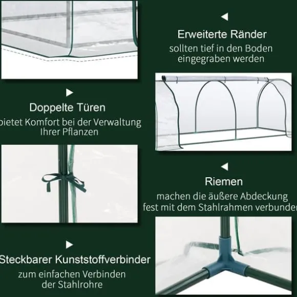 Drivhus 250x100x80 cm, stål/PVC, med dør – drivbænk til planteopdræt