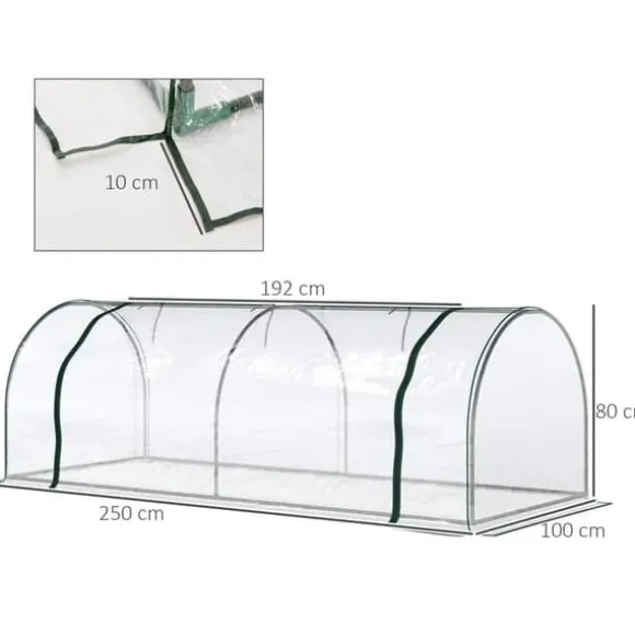 Drivhus 250x100x80 cm, stål/PVC, med dør – drivbænk til planteopdræt