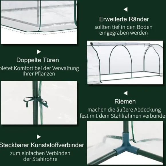 Drivhus 250x100x80 cm, stål/PVC, med dør – drivbænk til planteopdræt