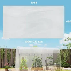 Drivhusfolie 6x10 m, vandtæt med UV-beskyttelse, ekstra tyk, transparent