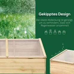 Drivhusplantningssystem, Naturligt Fyrretræ, 100 cm Længde, 50 cm Bredde, 35 cm Højde, Skrå Tag