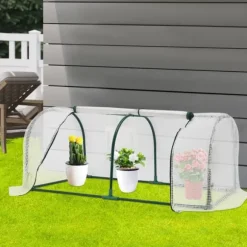 Drivhustunnel - Mini drivhus - 120x60x50 cm - PE-overtræk med lynlås - Jernramme - 2 kg - Beige