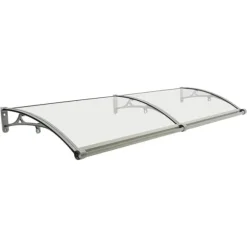 Dørmarkise & Døroverdækning - Buet Regnskærm - 200×60 cm - Aluminiumlegering + PVC - Bæreevne 200 kg - −35–120 °C - Klar Plade, Sølvramme