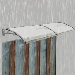 Dørmarkise & Døroverdækning - Buet Regnskærm - 200×60 cm - Aluminiumlegering + PVC - Bæreevne 200 kg - −35–120 °C - Klar Plade, Sølvramme