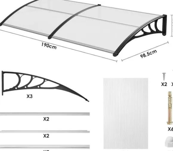 Dørtag - Udendørs markise til dør/vindue - Størrelse 190 x 98,5 cm - Aluminiumsramme - PU-belagt polyester - Vandtæt og UV-beskyttelse - Buet design | CDON