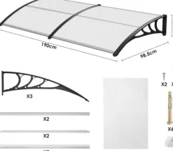 Dørtag - Udendørs markise til dør/vindue - Størrelse 190 x 98,5 cm - Aluminiumsramme - PU-belagt polyester - Vandtæt og UV-beskyttelse - Buet design | CDON