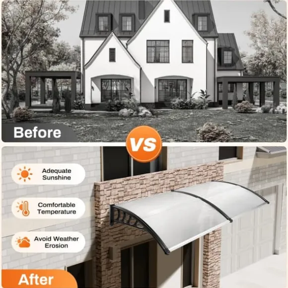Dørtag/Dørskærm - 150 cm - Polycarbonat - Aluminiumsramme - UV-beskyttelse - Vægmonteret - Lysegrå