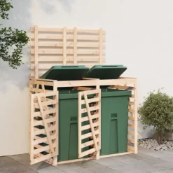 Dubbel sopkärlsskjul i massiv furu - Ventilerad design | Färg: Natur | Storlek: Standard