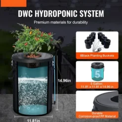 DWC Hydroponics dyrkessystem, Deep Water Culture, 8 spande med luftpumpe, effektiv vandkultur, let at bruge
