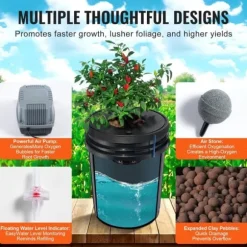 DWC Hydroponics dyrkessystem, Deep Water Culture, 8 spande med luftpumpe, effektiv vandkultur, let at bruge
