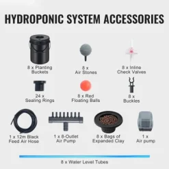 DWC Hydroponics dyrkessystem, Deep Water Culture, 8 spande med luftpumpe, effektiv vandkultur, let at bruge