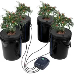 DWC Hydroponics Vækstsystem, Deep Water Culture, 4 Spande med Luftpumpe, Effektiv Vanding, Hurtig Vækst