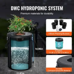 DWC Hydroponics Vækstsystem, Deep Water Culture, 4 Spande med Luftpumpe, Effektiv Vanding, Hurtig Vækst