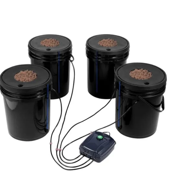 DWC Hydroponics Vækstsystem, Deep Water Culture, 4 Spande med Luftpumpe, Effektiv Vanding, Hurtig Vækst