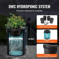 DWC Hydroponics Vækstsystem, Dybvandskultur med Top Drip, 4 Spande, Effektiv Vækst, Hydroponisk Havearbejde