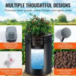 DWC Hydroponics Vækstsystem, Dybvandskultur med Top Drip, 4 Spande, Effektiv Vækst, Hydroponisk Havearbejde