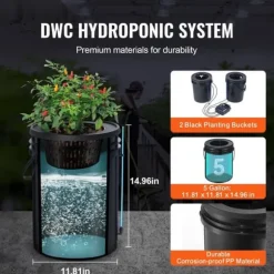 DWC Hydroponics Vækstsysten, Dybvandskultur med Top Drip, 2 Spande, Effektiv Vanding, Robust Design
