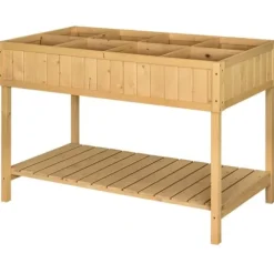 Dyrkningsbord med 8 rum & afløb, hylde, massivt grantræ, 110x46x76 cm