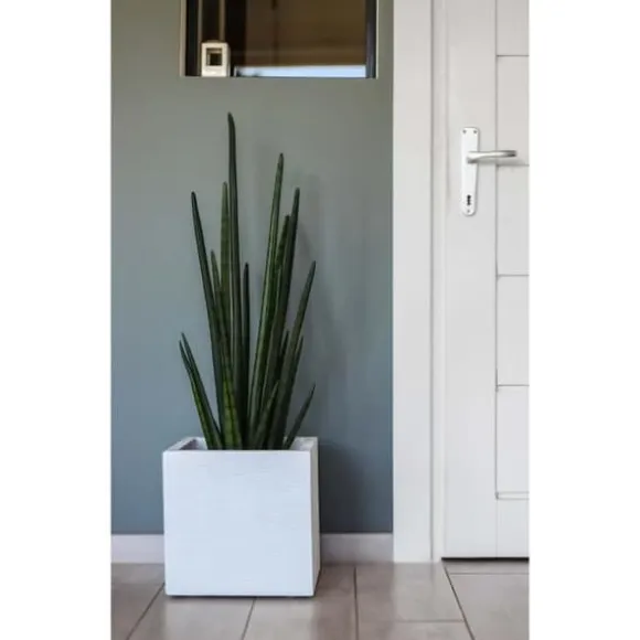 EDA PLASTIQUE Graphit Up fyrkantig blomma låda - 21 L - 29,5 x 29,5 x 29,5 cm - Vit cerusie