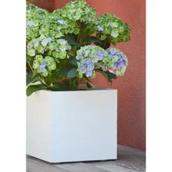 EDA PLASTIQUE Graphit Up fyrkantig blomma låda - 21 L - 29,5 x 29,5 x 29,5 cm - Vit cerusie
