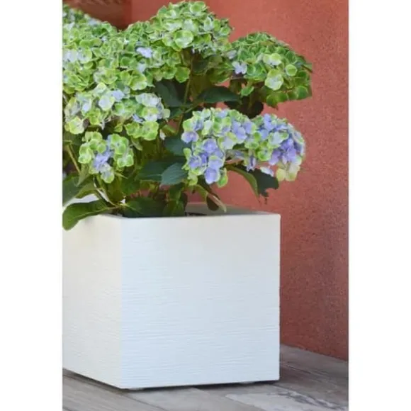 EDA PLASTIQUE Graphit Up fyrkantig blomma låda - 21 L - 29,5 x 29,5 x 29,5 cm - Vit cerusie