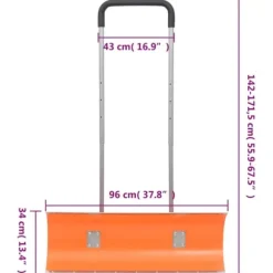 Effektiv sneskovl med justerbart håndtag - Vendbart stålblad | Farve: Orange | Længde: 143-171,5 cm