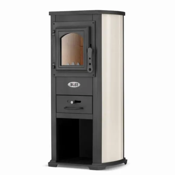 EKONOMIK LUX Multifunktionel Træbrændeovn - 6,6 kW, Kogeplade, Rød/Beige/Antracit