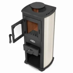EKONOMIK LUX Multifunktionel Træbrændeovn - 6,6 kW, Kogeplade, Rød/Beige/Antracit