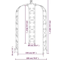 Elegant havebue i stål - Ideel til roser og klatreplanter | Ø180x255 cm | Farve: Sort