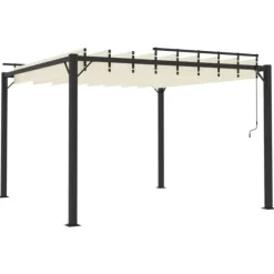 Elegant pavillon 3x3 m med justerbart lameltag | Farve: Creme | Materiale: Aluminium og stof