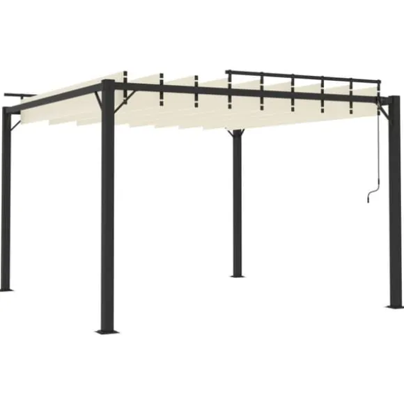 Elegant pavillon 3x3 m med justerbart lameltag | Farve: Creme | Materiale: Aluminium og stof