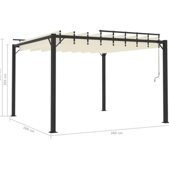 Elegant pavillon 3x3 m med justerbart lameltag | Farve: Creme | Materiale: Aluminium og stof