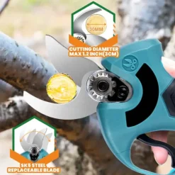 Elektrisk beskærersaks, børsteløs 1200W/30 mm, trådløs, kompatibel med Makita 18V-batterier, 2x batteri, gul/sort