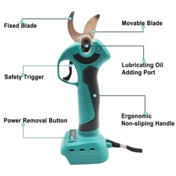 Elektrisk beskærersaks, børsteløs 1200W/30 mm, trådløs, kompatibel med Makita 18V-batterier, 2x batteri, gul/sort
