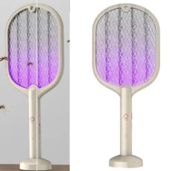 Elektrisk 2-i-1 USB genopladelig fluesmækker med 3-lags mesh - hvid