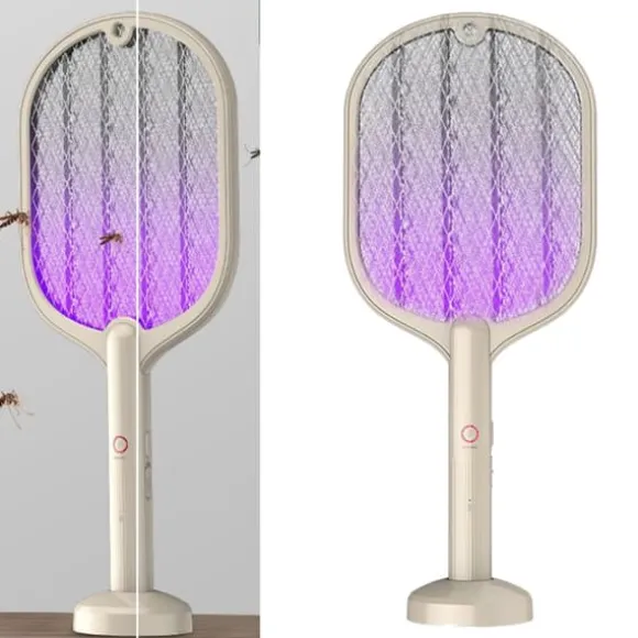 Elektrisk 2-i-1 USB genopladelig fluesmækker med 3-lags mesh - hvid