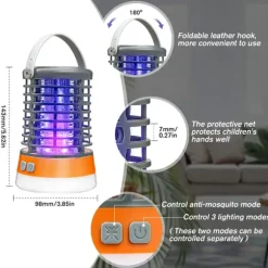 Elektrisk insektdræber, 5W 2000V mygdræber campinglampe, 3 lystilstande UV-myggelampe, IP66 vandtæt myggefælde, USB-myggedræber med rede