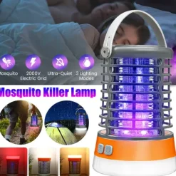 Elektrisk insektdræber, 5W 2000V mygdræber campinglampe, 3 lystilstande UV-myggelampe, IP66 vandtæt myggefælde, USB-myggedræber med rede