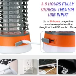 Elektrisk insektdræber, 5W 2000V mygdræber campinglampe, 3 lystilstande UV-myggelampe, IP66 vandtæt myggefælde, USB-myggedræber med rede