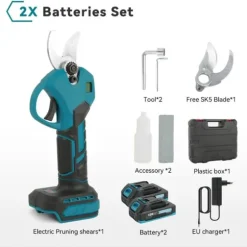 Elektriske Beskærersakse, Højkulstofstålblad, Genopladeligt Batteri,EU, 2 Batterier