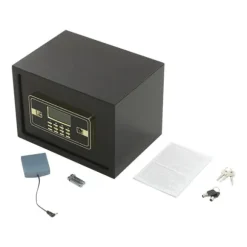 Elektronisk pengeskab - 22 L sikkerhedsboks - Alarm - Dobbeltlås - Vægmontering/fritstående - LED-display - Aftagelig hylde - Sort